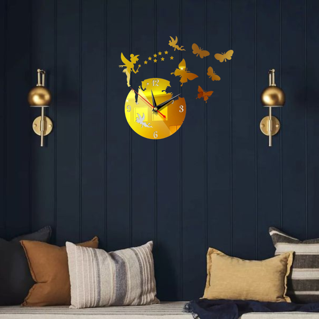 Wall Clock Fairy Angel Flew Away Wall Clock Modern Wall Art Home Decor Flying Butterflies