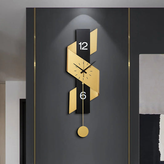 Modern Geometric Gold Black Pendulum Wall Clock | Premium Designer Clock Silent Sweep Minimalist Stylish Wall Clock