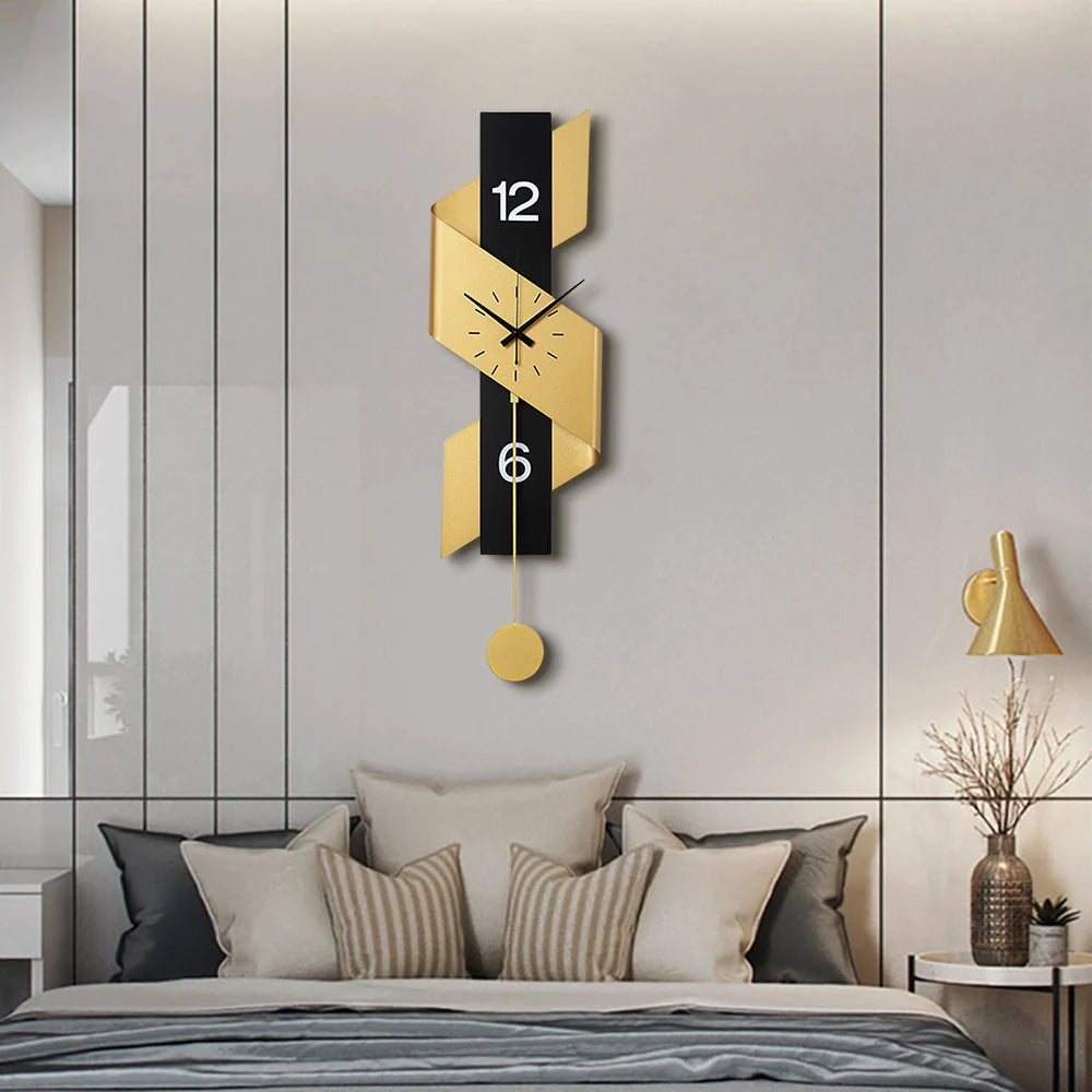 Modern Geometric Gold Black Pendulum Wall Clock | Premium Designer Clock Silent Sweep Minimalist Stylish Wall Clock