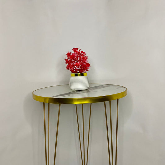 Artificial Mini Red Flower Plant with Golden Collar Pot small table vase guldan for Home, Kitchen and Office Decor