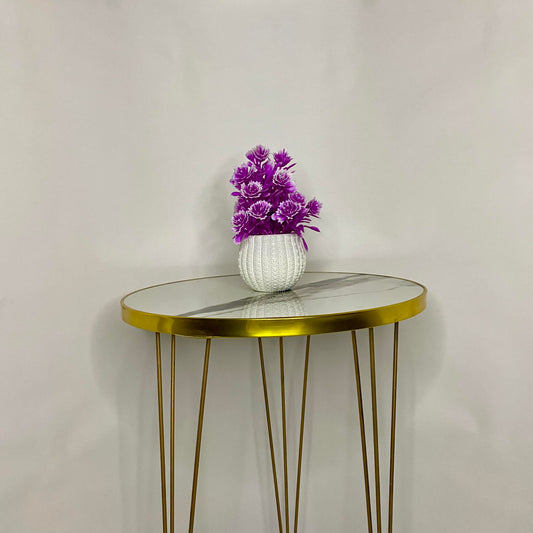 Mini Artificial Flower Pot with flowers - Purple Flowers and leaves with White pot artificial elegant artistic Pots small table vase guldan for home and office decoration Flowers & leaves