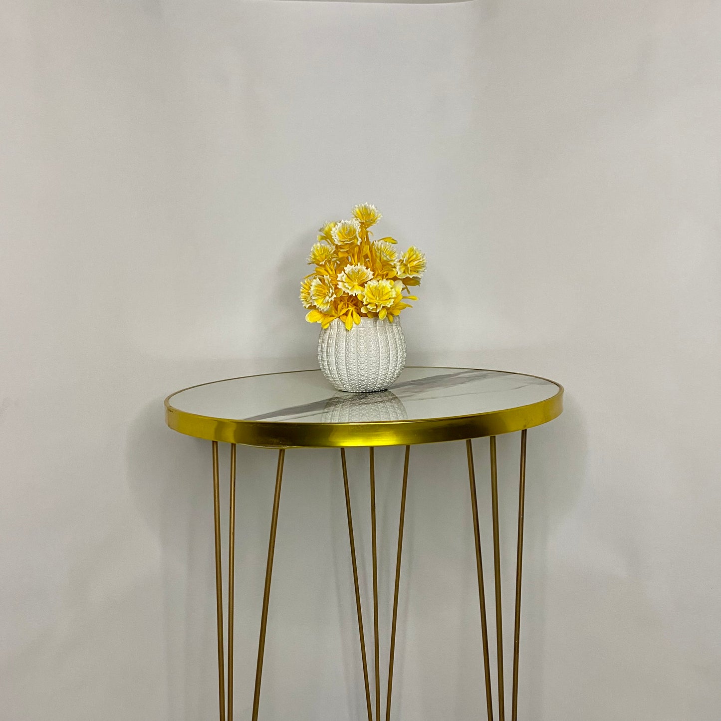 Mini Artificial Flower Pot with flowers - Yellow Flowers and leaves with White pot artificial elegant artistic Pots small table vase guldan for home and office decoration Flowers & leaves