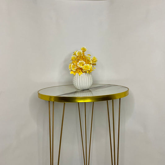 Mini Artificial Flower Pot with flowers - Yellow Flowers and leaves with White pot artificial elegant artistic Pots small table vase guldan for home and office decoration Flowers & leaves