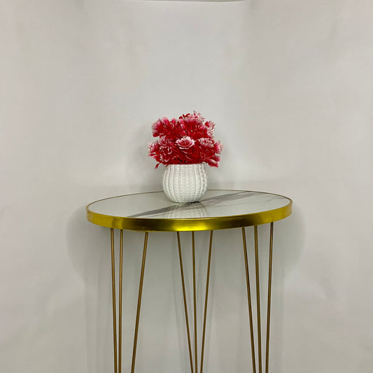 Mini Artificial Flower Pot with flowers - Red Flowers and leaves with White pot artificial elegant artistic Pots small table vase guldan for home and office decoration Flowers & leaves