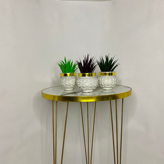 Artificial Cute Mini Shrub Plants with Golden Collar Pot small table vase guldan for Home, Kitchen and Office Decor