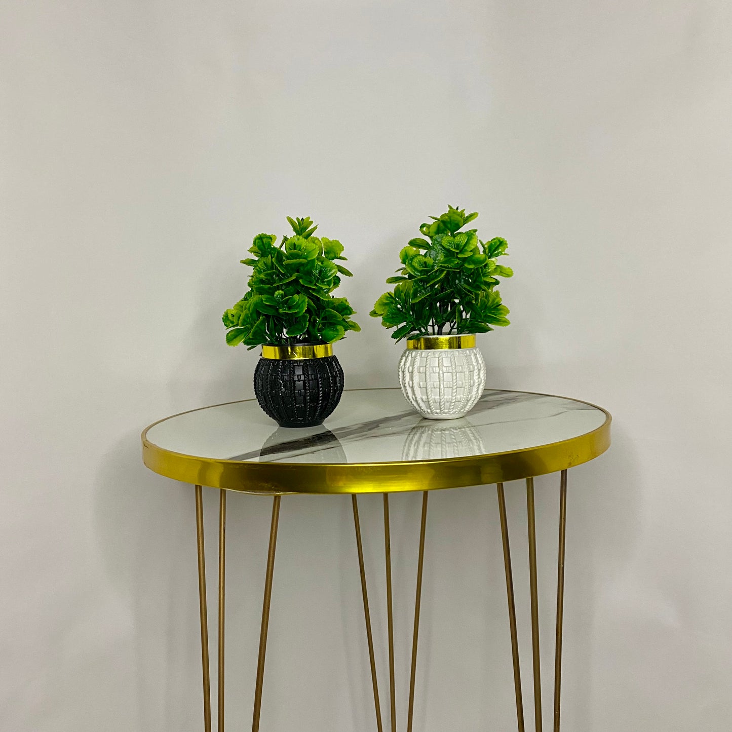 Artificial Cute Mini Plants with Golden Collar Pot small table vase guldan for Home, Kitchen and Office Decor