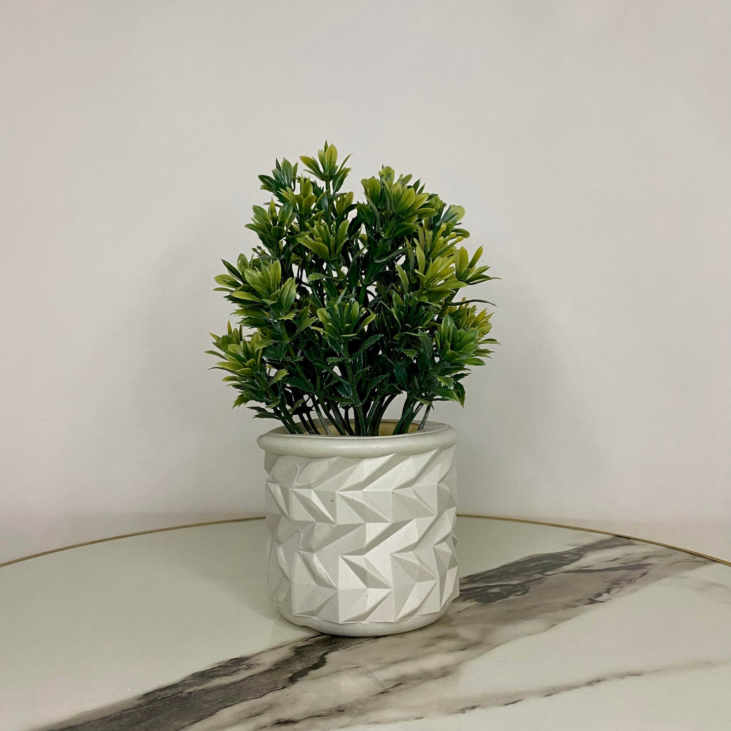 Mini Artificial Flower Pot with flowers - Green Flowers and leaves with White pot artificial elegant artistic Pots small table vase guldan for home and office decoration Flowers & leaves