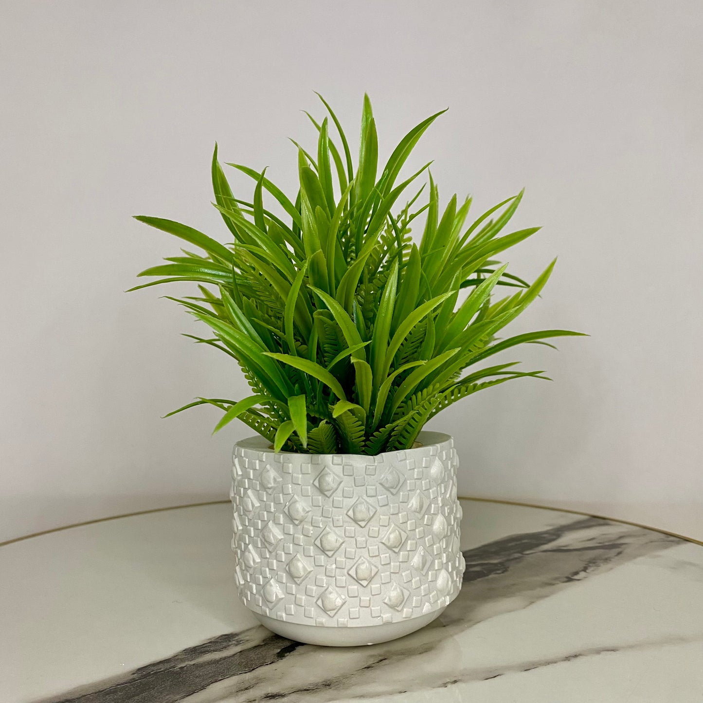 Mini Artificial Flower Pot with flowers - Green Plant with White pot artificial elegant artistic Pots small table vase guldan for home and office decoration Flowers & leaves