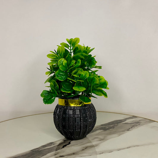 Artificial Cute Mini Plants with Golden Collar Pot small table vase guldan for Home, Kitchen and Office Decor