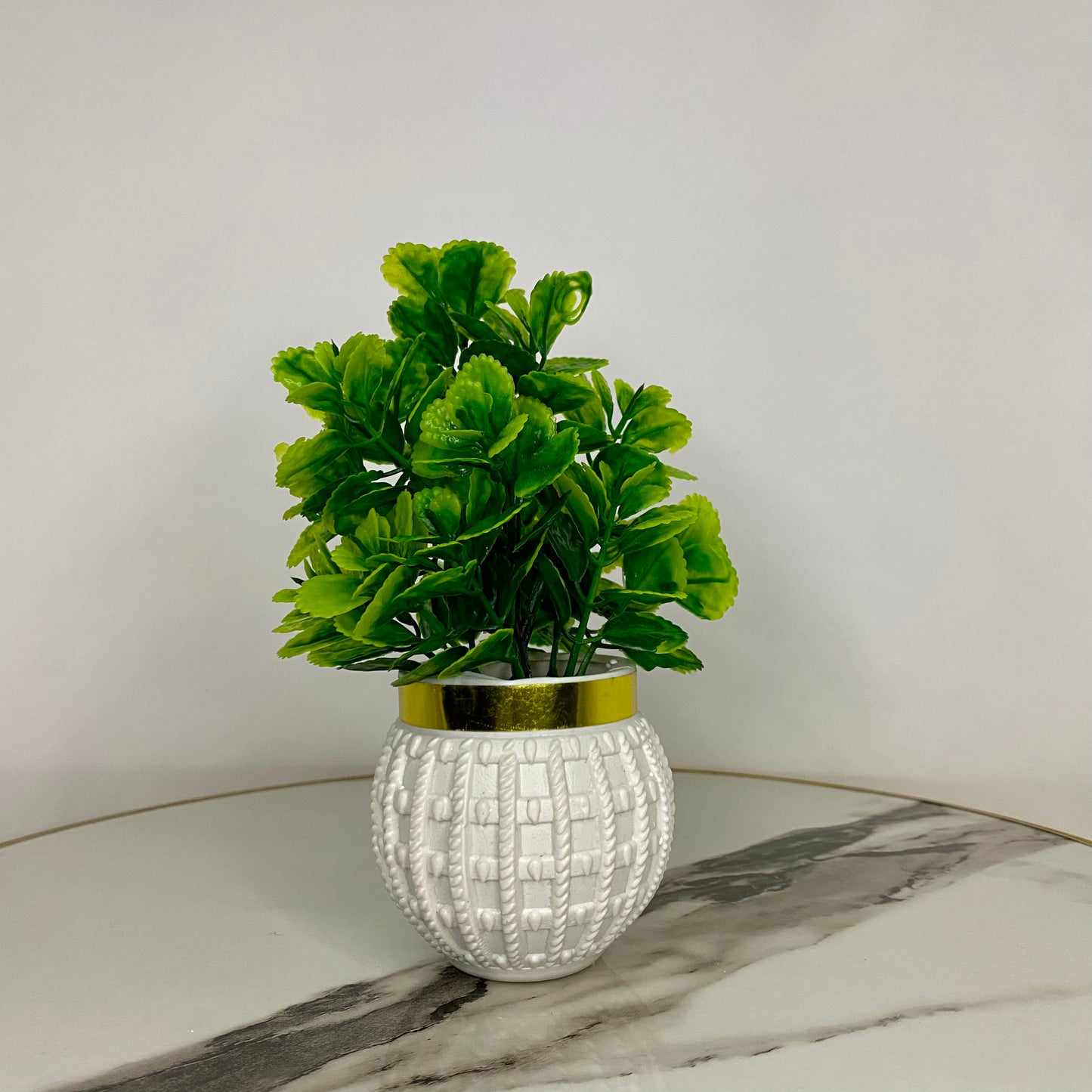 Artificial Cute Mini Plants with Golden Collar Pot small table vase guldan for Home, Kitchen and Office Decor