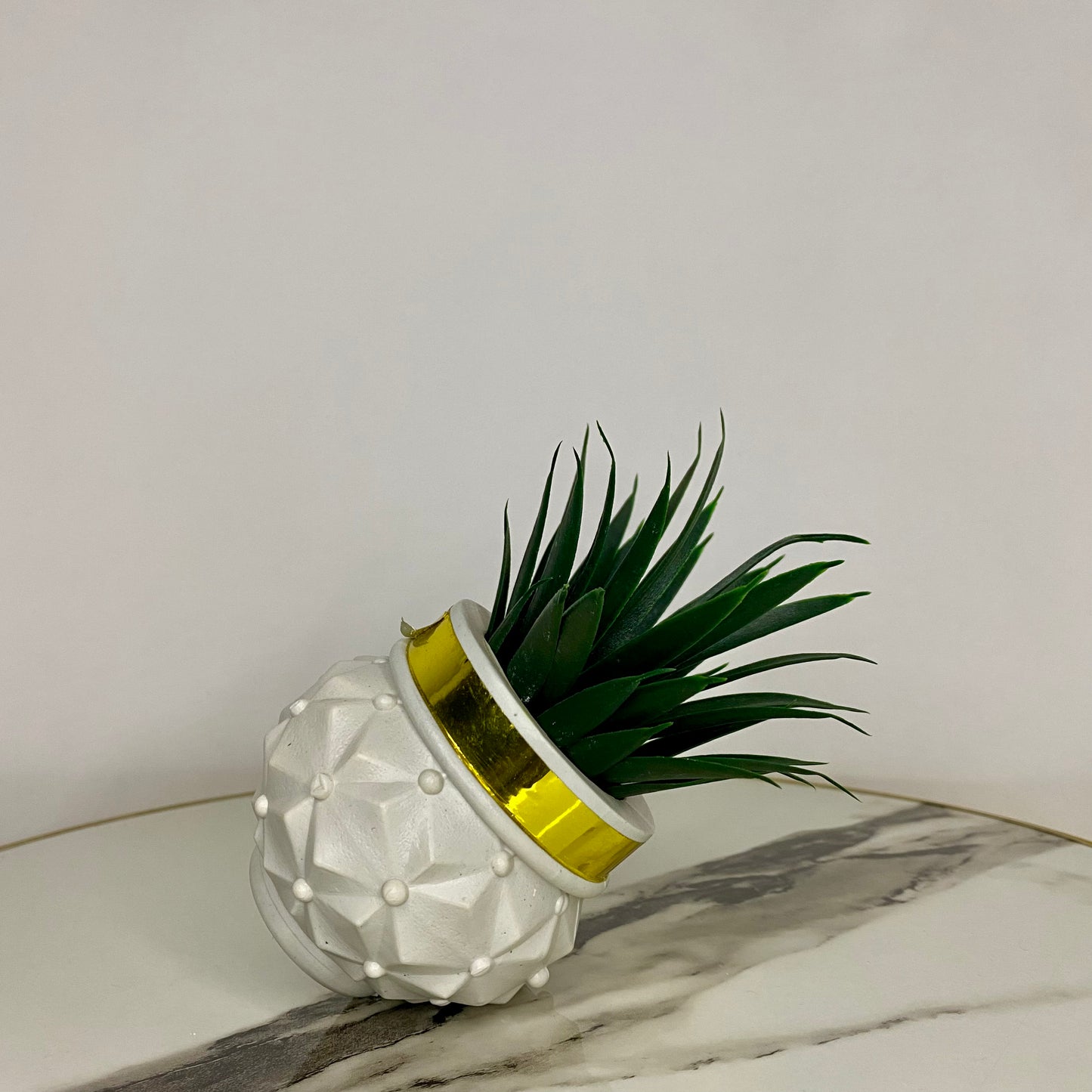 Artificial Cute Mini Shrub Plants with Golden Collar Pot small table vase guldan for Home, Kitchen and Office Decor