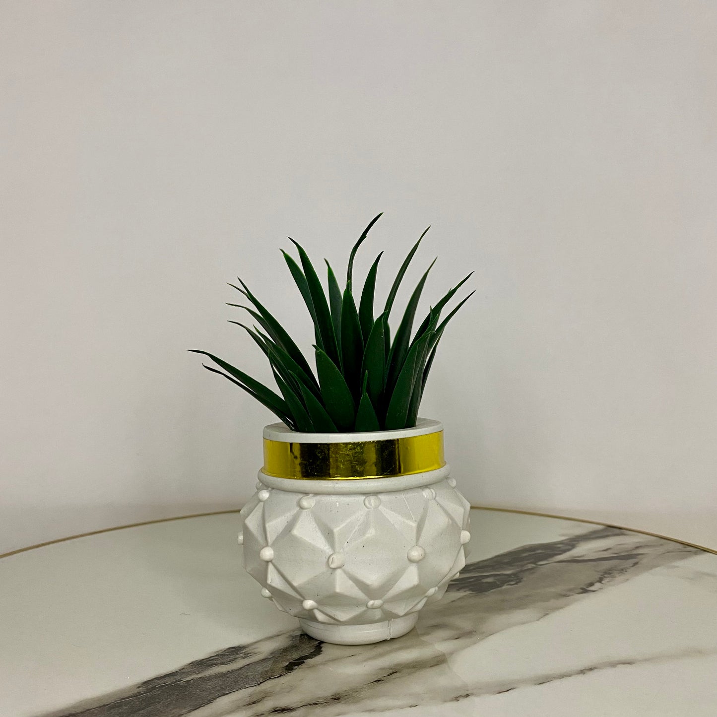 Artificial Cute Mini Shrub Plants with Golden Collar Pot small table vase guldan for Home, Kitchen and Office Decor