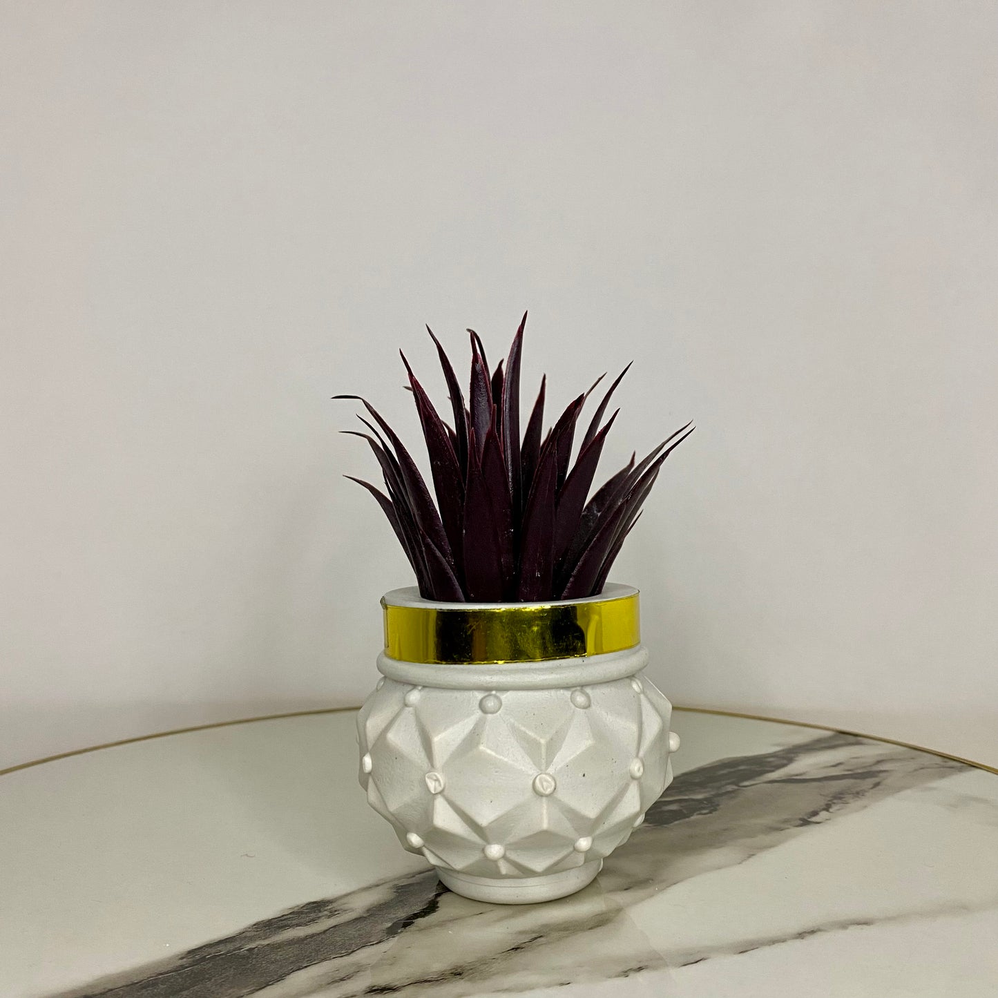 Artificial Cute Mini Shrub Plants with Golden Collar Pot small table vase guldan for Home, Kitchen and Office Decor