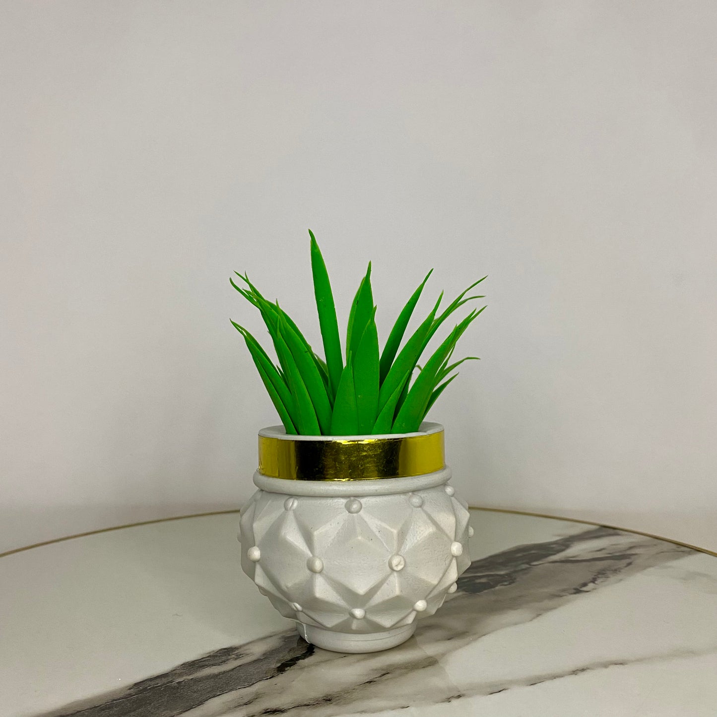 Artificial Cute Mini Shrub Plants with Golden Collar Pot small table vase guldan for Home, Kitchen and Office Decor