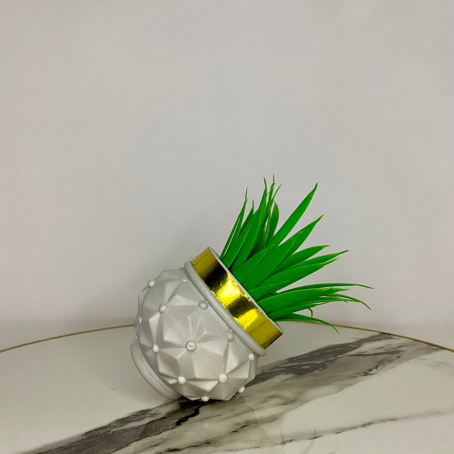 Artificial Cute Mini Shrub Plants with Golden Collar Pot small table vase guldan for Home, Kitchen and Office Decor