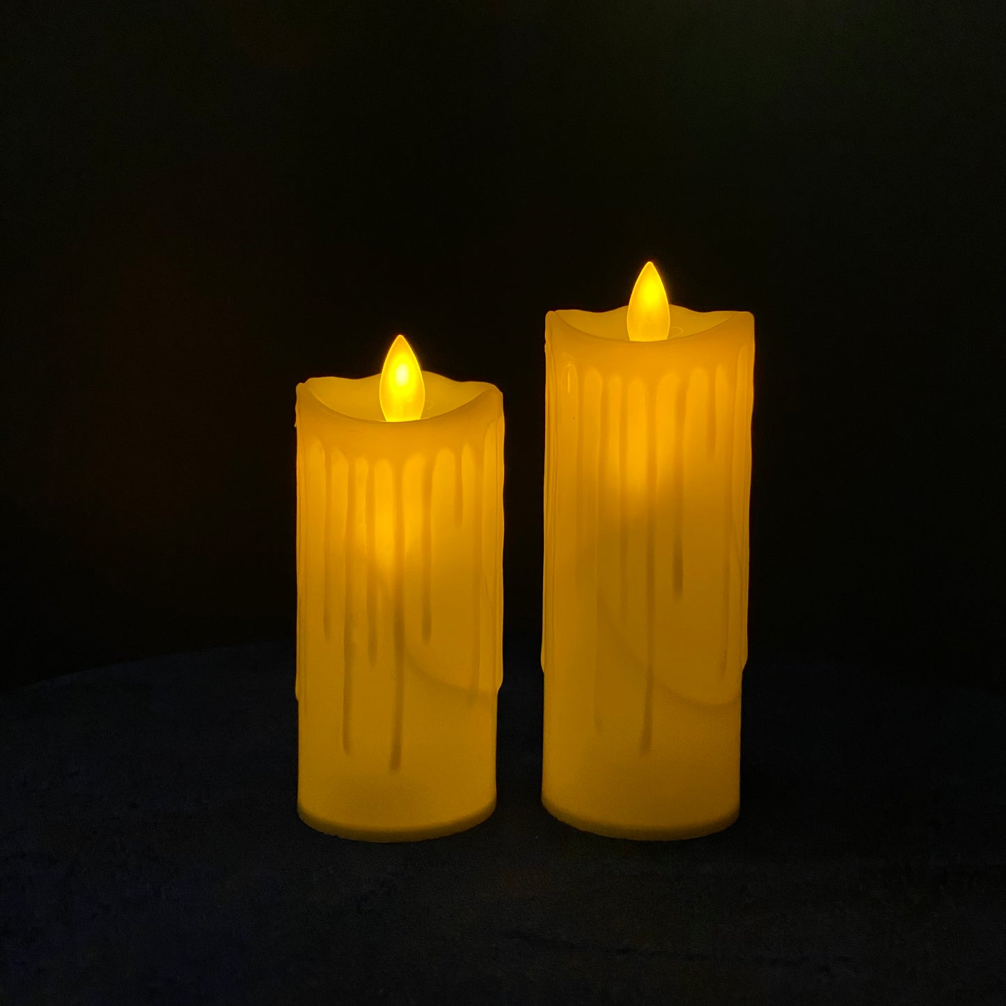 LED Swinging flameless candles made with realistic wax effect in Romantic Warm Yellow light Color, flickering flameless candles, flameless LED pillar candles, LED lighted candles
