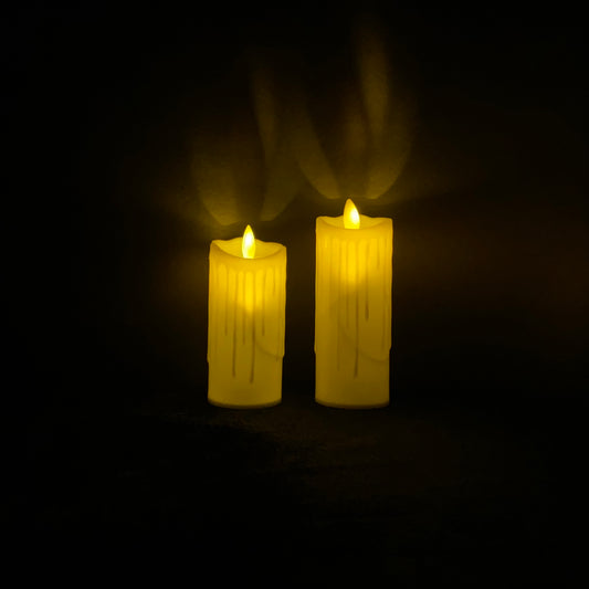 LED Swinging flameless candles made with realistic wax effect in Romantic Warm Yellow light Color, flickering flameless candles, flameless LED pillar candles, LED lighted candles
