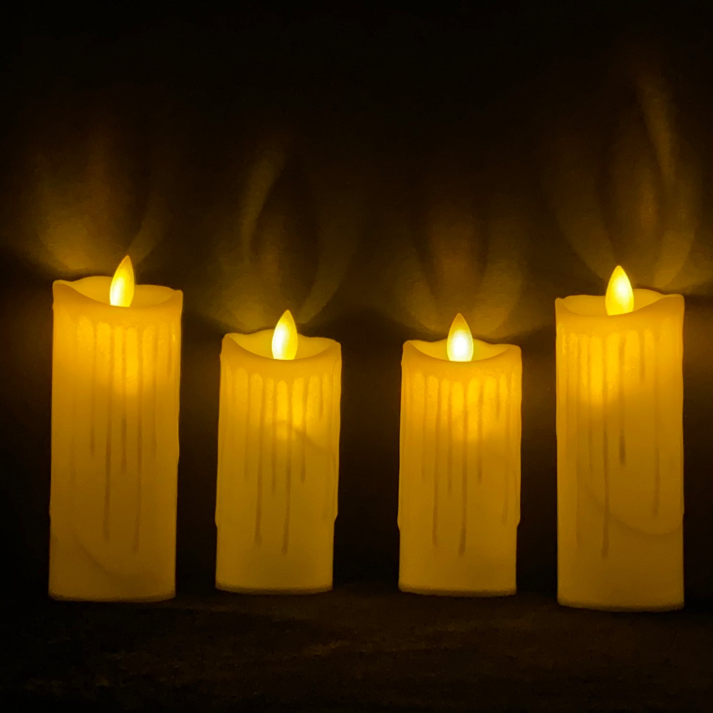LED Swinging flameless candles made with realistic wax effect in Romantic Warm Yellow light Color, flickering flameless candles, flameless LED pillar candles, LED lighted candles