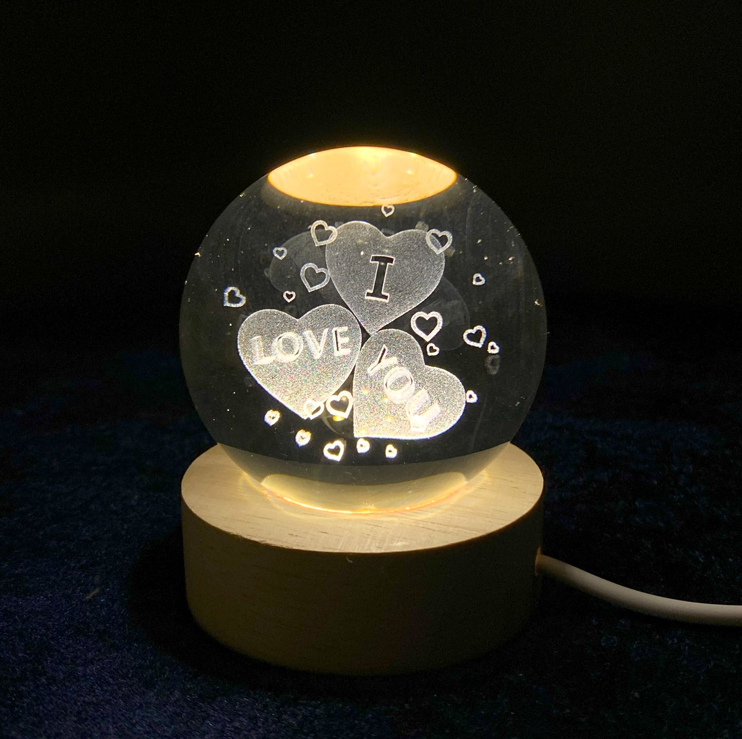 3D Crystal Ball Lamp | Night Light with Wooden Base | 3D Glass Ball Lamp | LED USB Table Lamp for Kids, Teens, Desktop and Home Decor, Luminous Crystal Ball