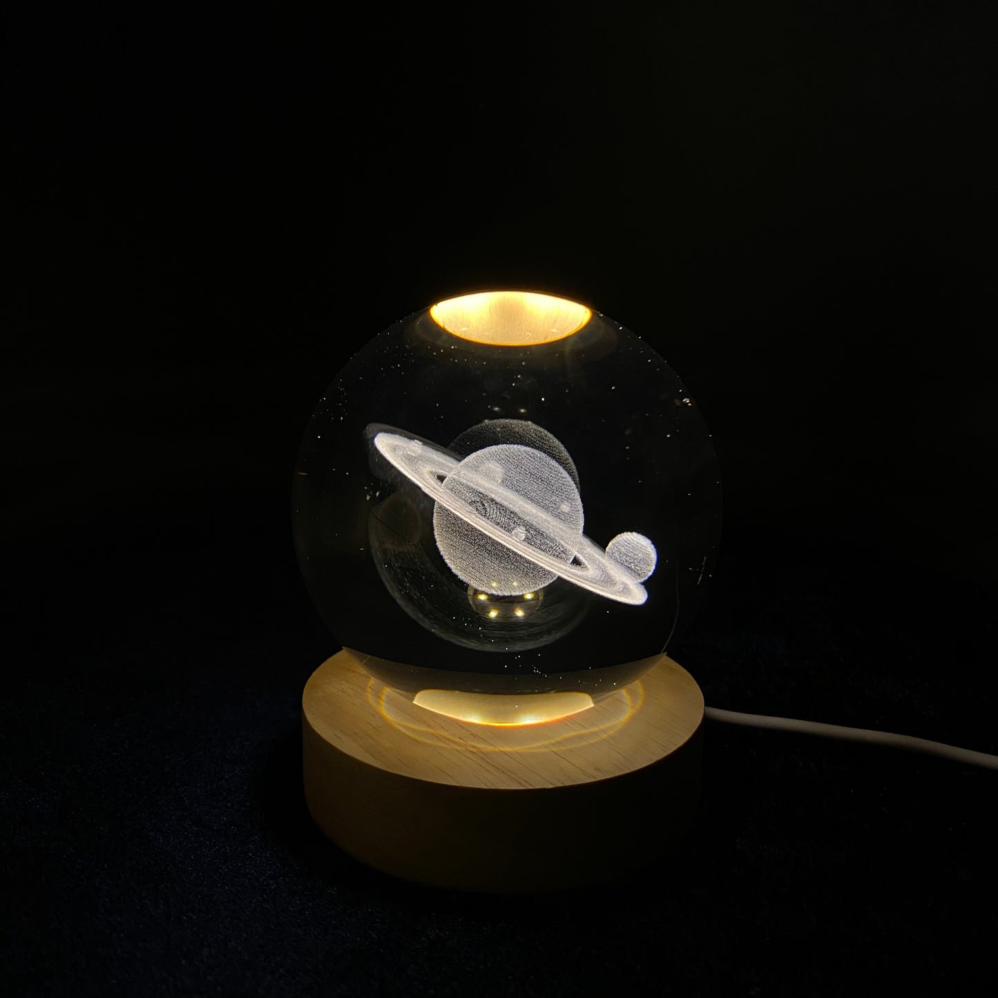 3D Crystal Ball Lamp | Night Light with Wooden Base | 3D Glass Ball Lamp | LED USB Table Lamp for Kids, Teens, Desktop and Home Decor