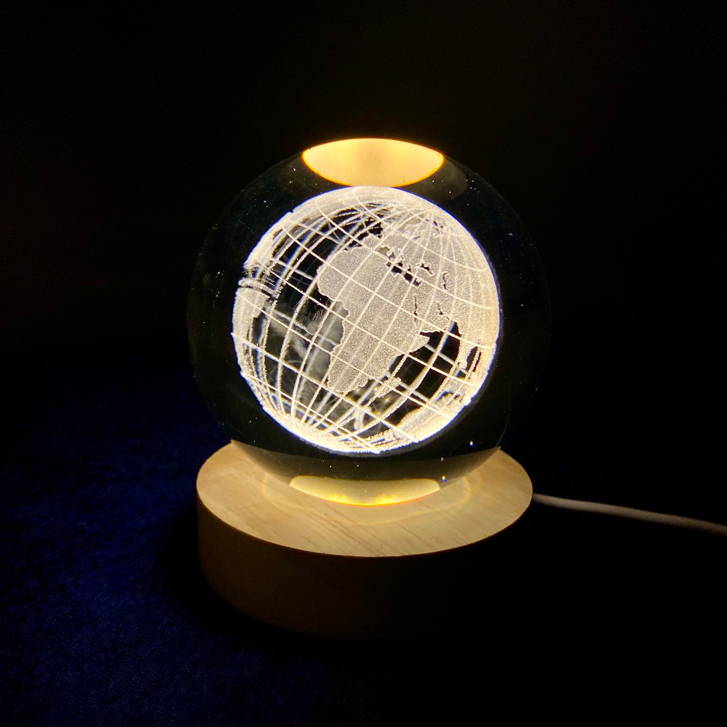 3D Crystal Ball Lamp | Night Light with Wooden Base | 3D Glass Ball Lamp | LED USB Table Lamp for Kids, Teens, Desktop and Home Decor