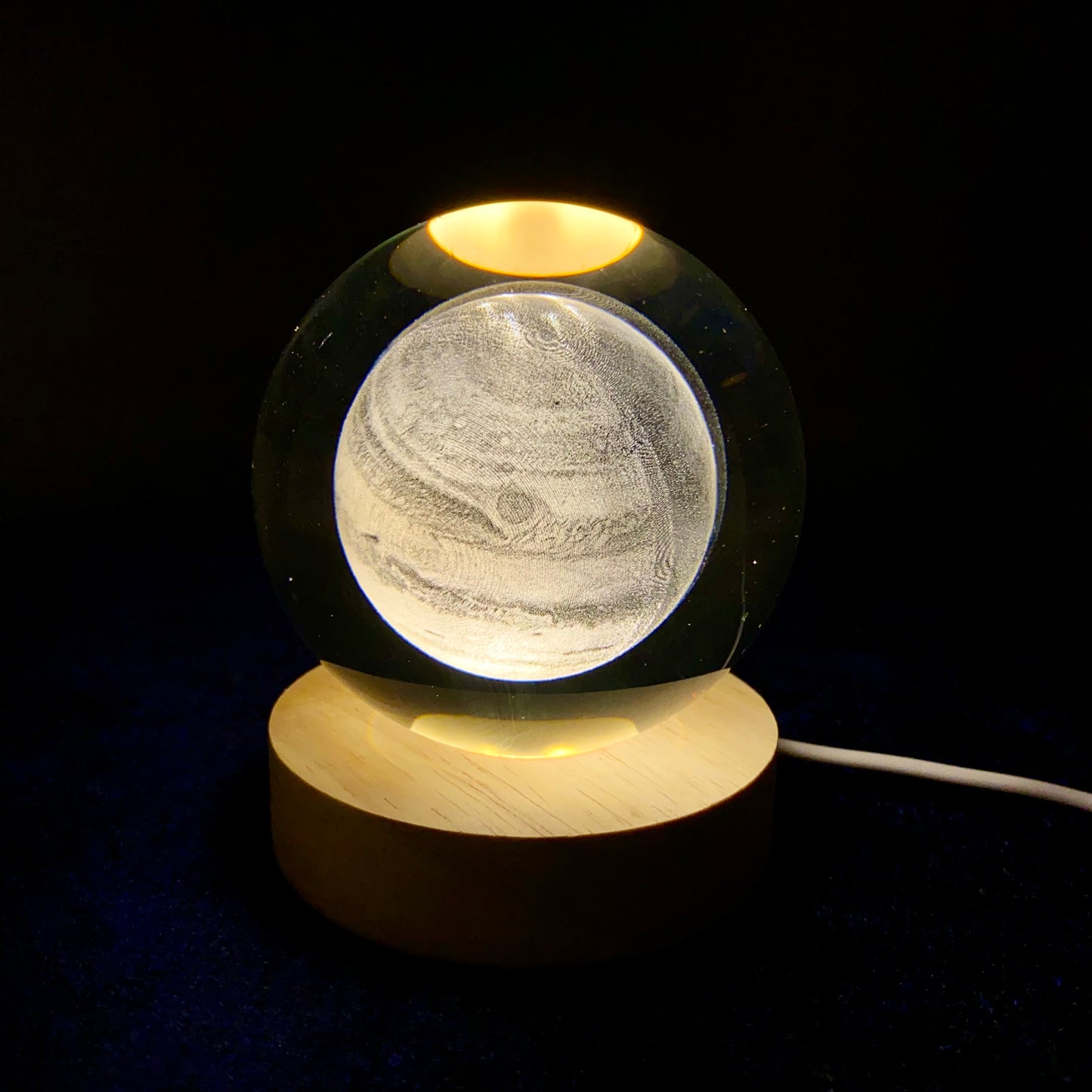 3D Crystal Ball Lamp | Night Light with Wooden Base | 3D Glass Ball Lamp | LED USB Table Lamp for Kids, Teens, Desktop and Home Decor