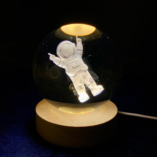3D Crystal Ball Lamp | Night Light with Wooden Base | 3D Glass Ball Lamp | LED USB Table Lamp for Kids, Teens, Desktop and Home Decor