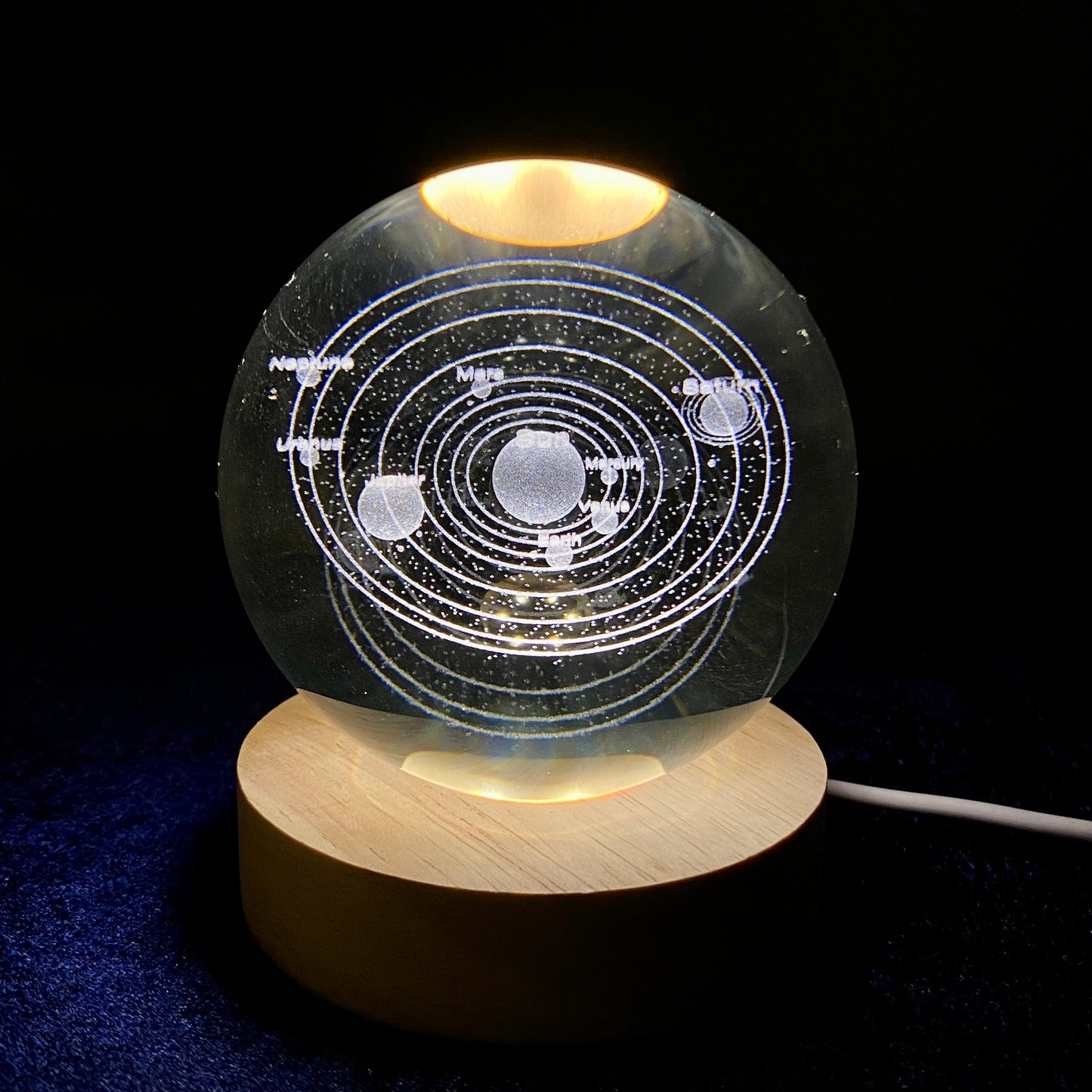 3D Crystal Ball Lamp | Night Light with Wooden Base | 3D Glass Ball Lamp | LED USB Table Lamp for Kids, Teens, Desktop and Home Decor