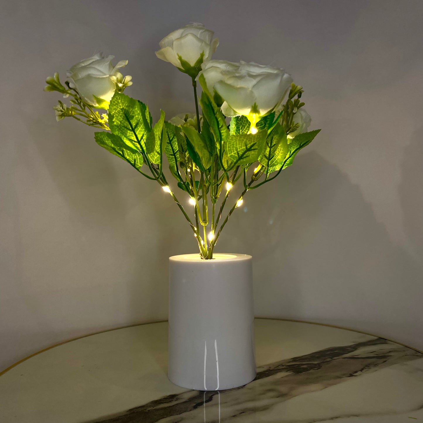 Aesthetic White Rose Flower Table Lamp Desk with LED Night Lights Battery Operated Artificial Whiteflowers with Vase Table Centerpieces for Home Living Room Birthday Holiday Party Wedding Decor