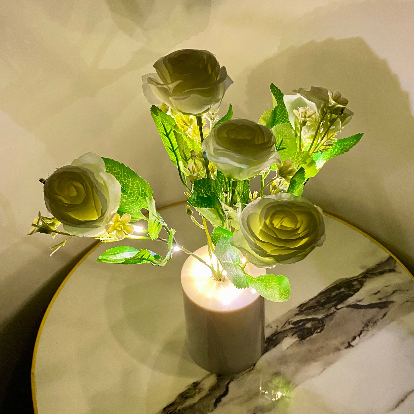 Aesthetic White Rose Flower Table Lamp Desk with LED Night Lights Battery Operated Artificial Whiteflowers with Vase Table Centerpieces for Home Living Room Birthday Holiday Party Wedding Decor