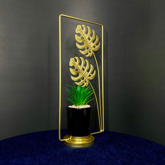 Golden Metal Decoration Item Money Plant with Ceramic Cactus Port, Home Miniature Ornament, Iron Exquisite Home Decor For Living Room, Dinning room, Office Desk, Home