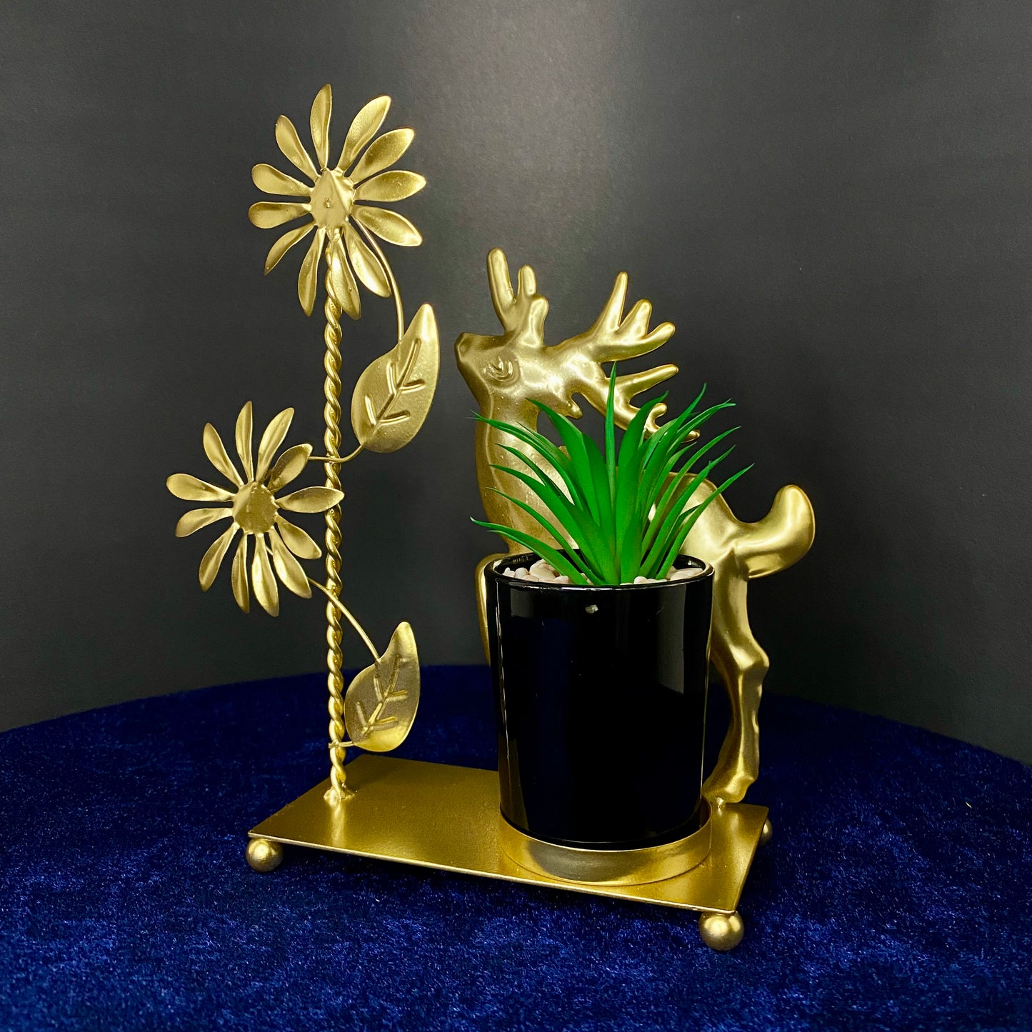Golden Metal Decoration Item Deer and tree with Ceramic Cactus Port, Home Miniature Ornament, Iron Exquisite Home Decor For Living Room, Dinning room, Office Desk, Home