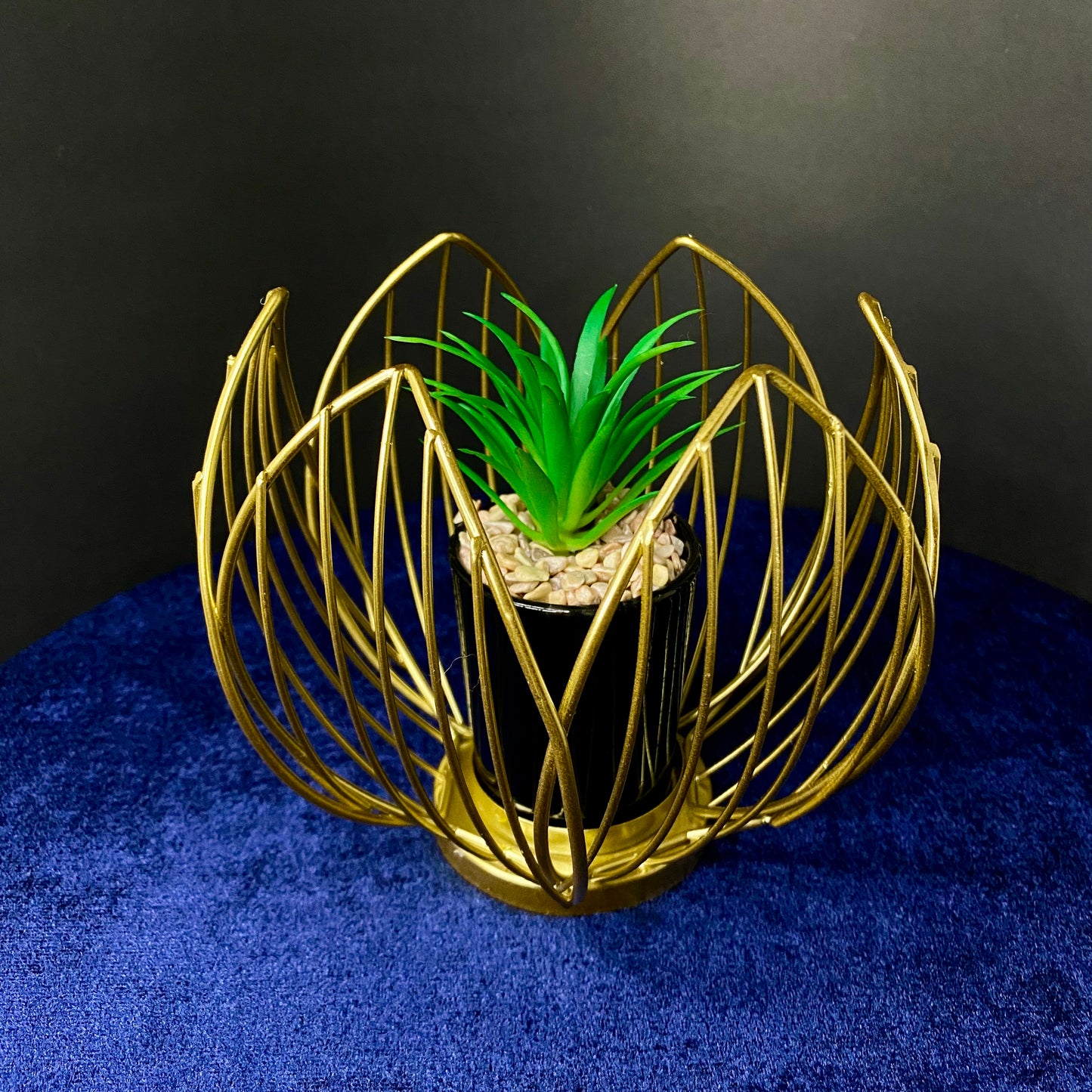Golden Metal Leaf Cage with Ceramic Pot Plant, Mini Artificial Plant Decor for Living Room, Dinning Room, Office desk, Home