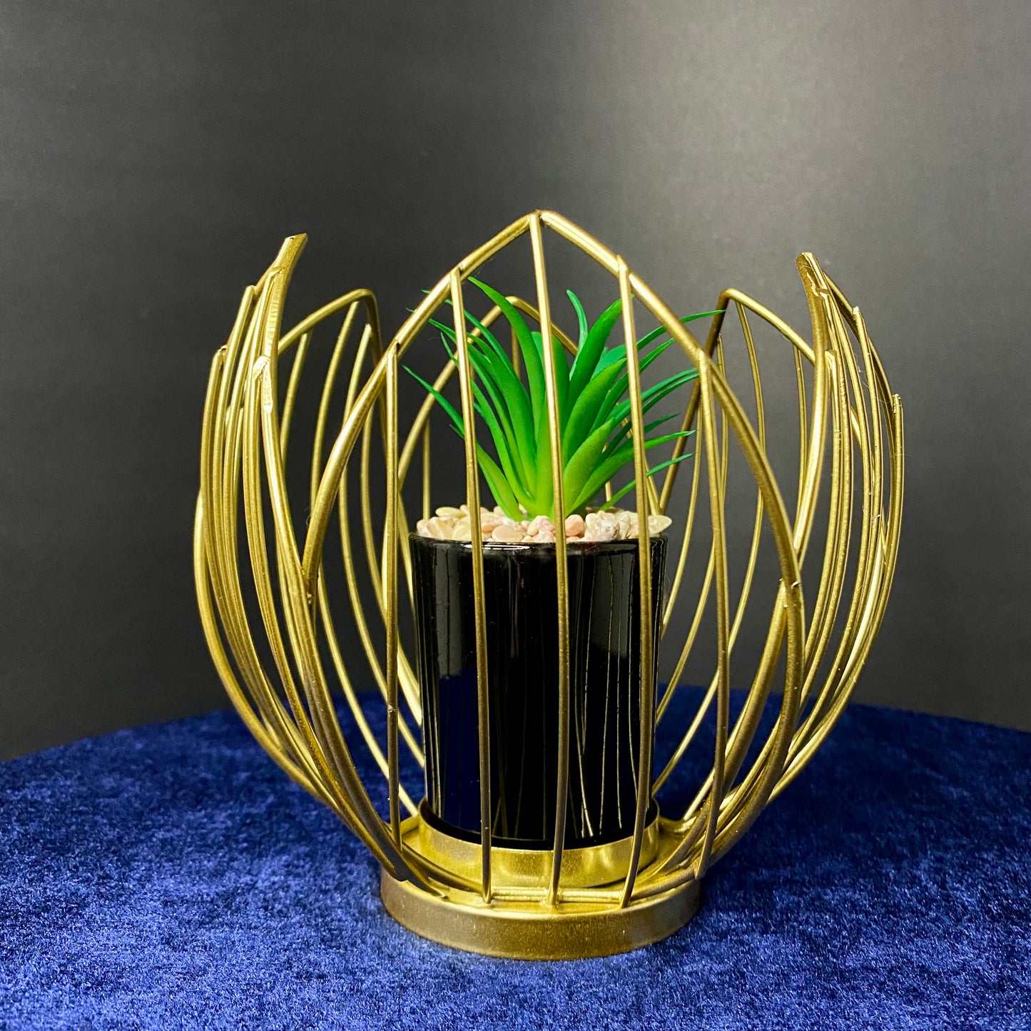 Golden Metal Leaf Cage with Ceramic Pot Plant, Mini Artificial Plant Decor for Living Room, Dinning Room, Office desk, Home
