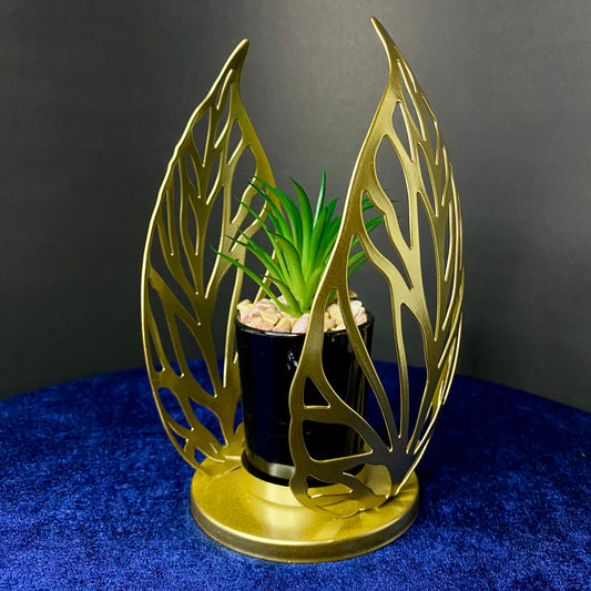 Golden Metal Leaf with Ceramic Pot Plant, Mini Artificial Plant Decor for Living Room, Dinning Room, Office desk, Home