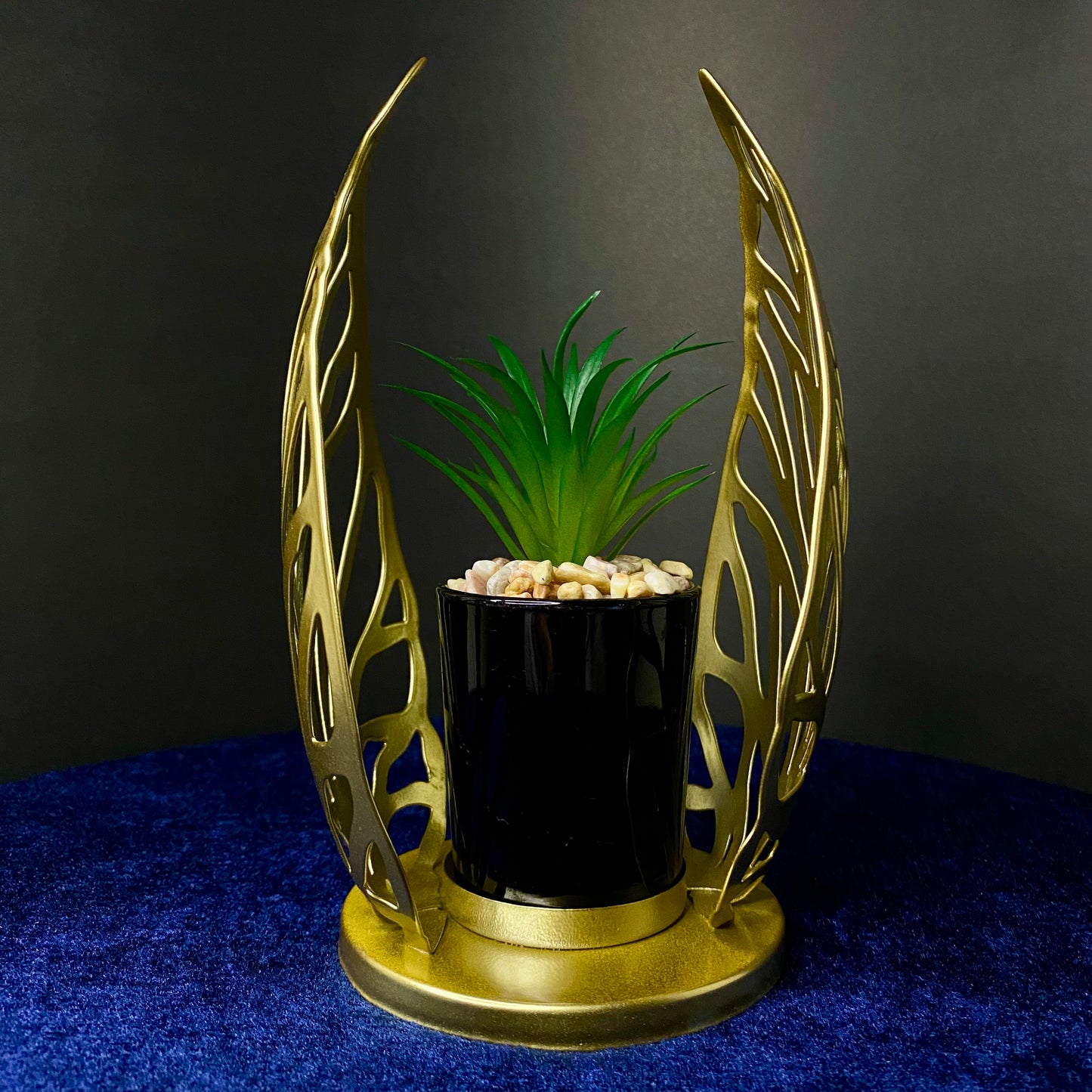 Golden Metal Leaf with Ceramic Pot Plant, Mini Artificial Plant Decor for Living Room, Dinning Room, Office desk, Home