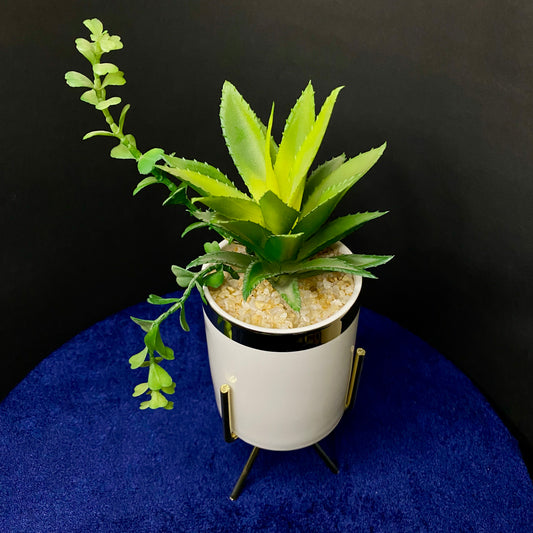 Ceramic Artificial Succulent Plants with Golden Tripod Stand Modern Style Planter Artificial Plant with Pot