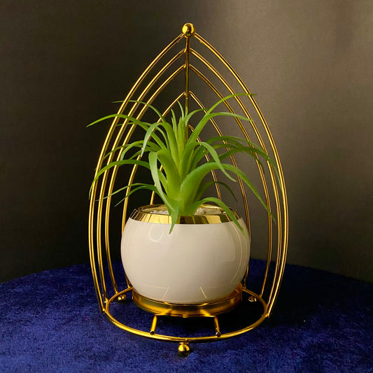 Premium Ceramic Artificial Succulent Plants with Golden Stand Modern Style Planter Artificial Plant for Living Room, Dinning Room, Office desk, Home