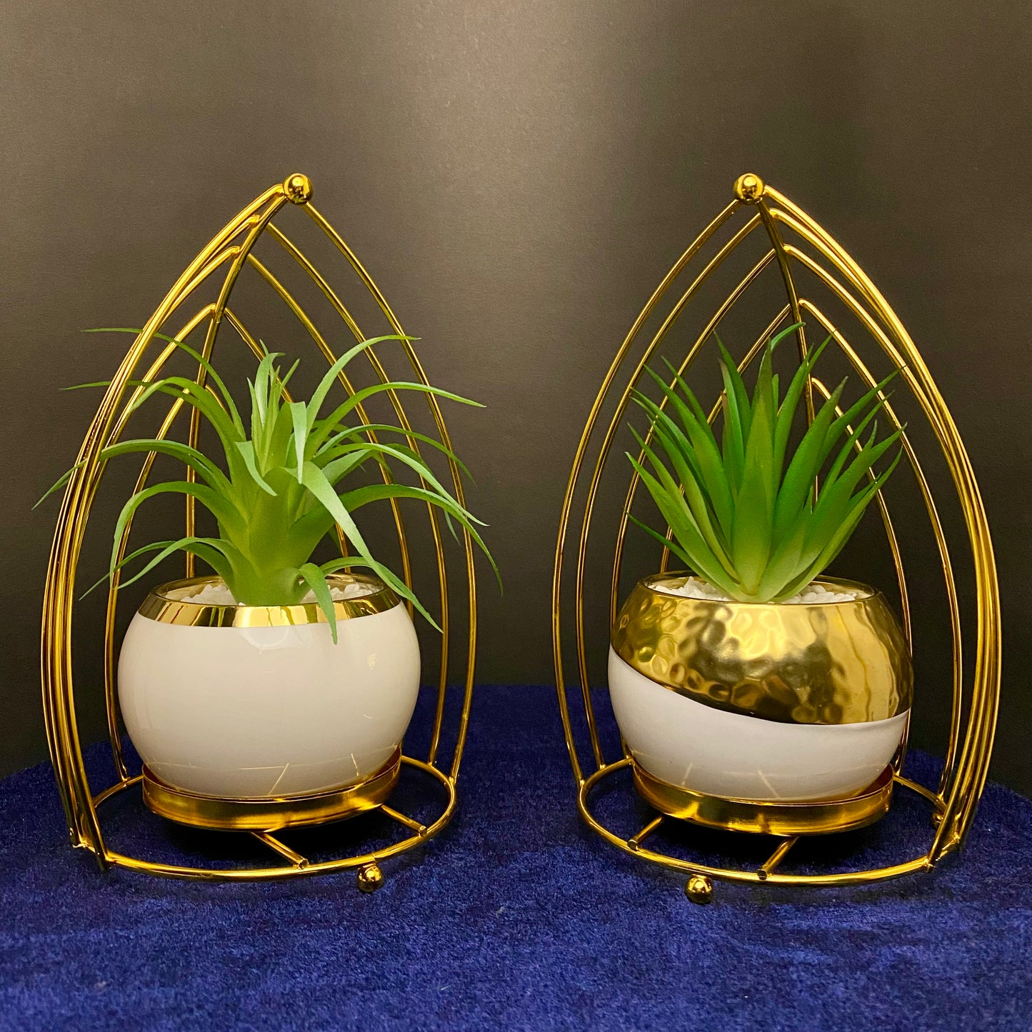 Premium Ceramic Artificial Succulent Plants with Golden Stand Modern Style Planter Artificial Plant for Living Room, Dinning Room, Office desk, Home