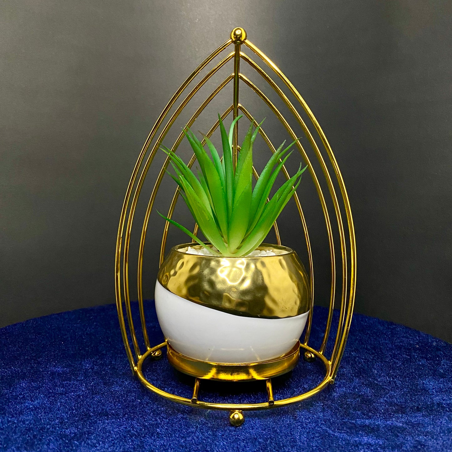 Premium Ceramic Artificial Succulent Plants with Golden Stand Modern Style Planter Artificial Plant for Living Room, Dinning Room, Office desk, Home