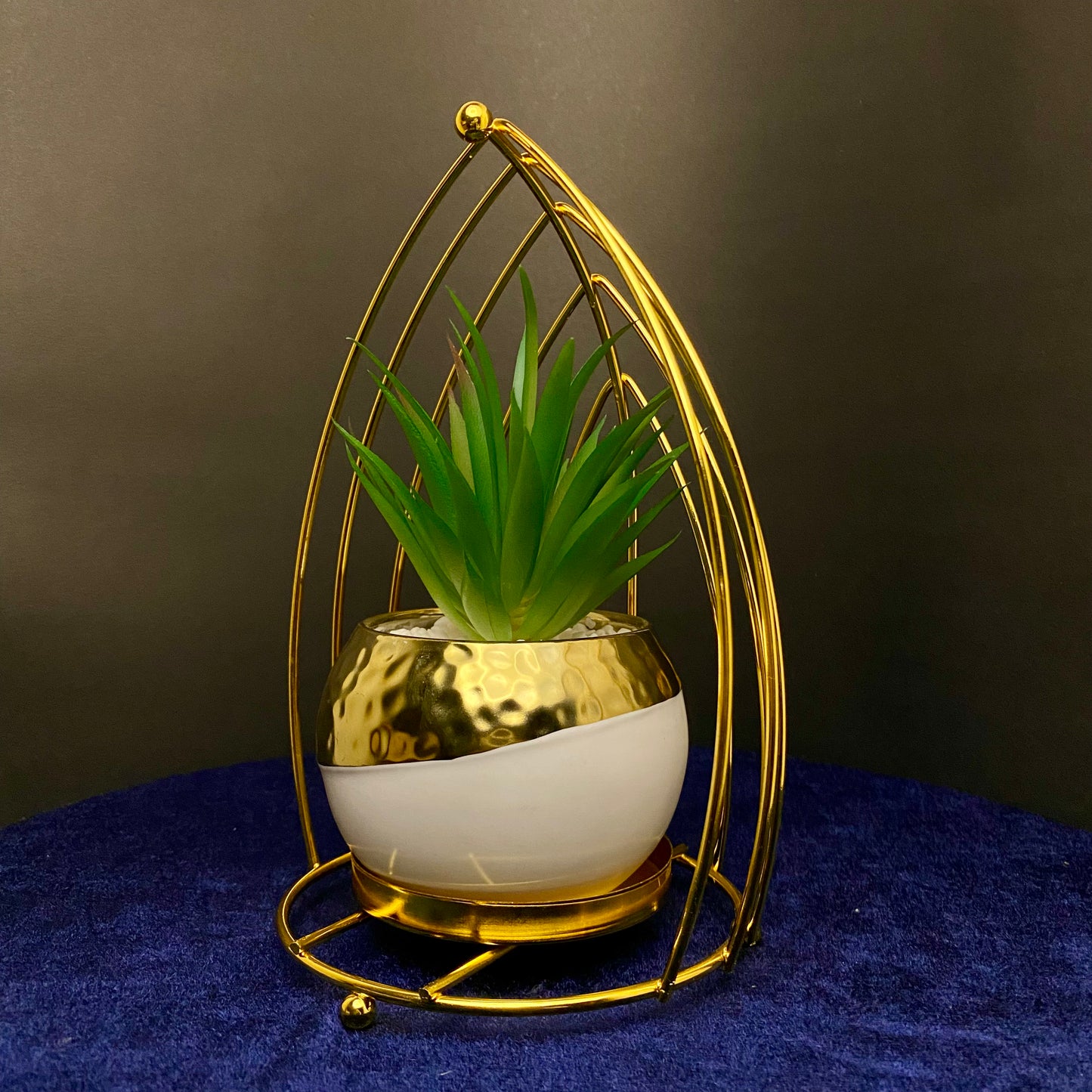 Premium Ceramic Artificial Succulent Plants with Golden Stand Modern Style Planter Artificial Plant for Living Room, Dinning Room, Office desk, Home
