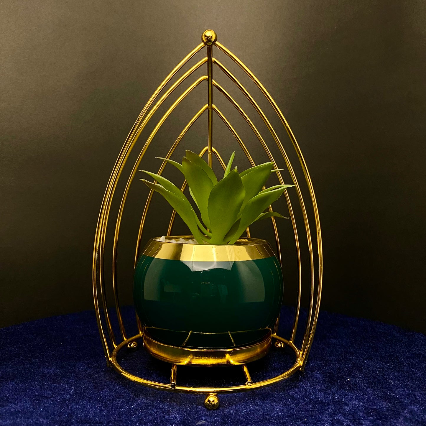 Premium Ceramic Classy Artificial Succulent Plant with Golden Stand Modern Style Planter Artificial Plant for Living Room, Dinning Room, Office desk, Home