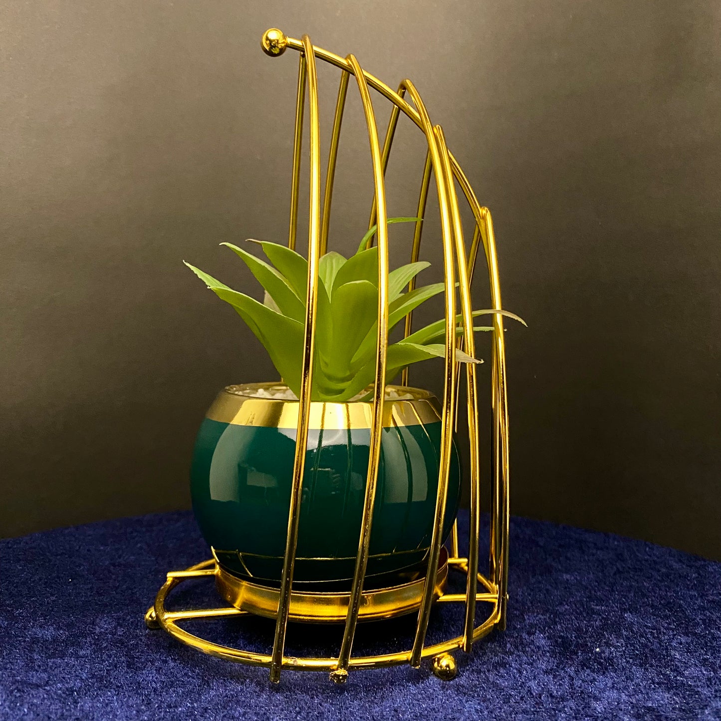 Premium Ceramic Classy Artificial Succulent Plant with Golden Stand Modern Style Planter Artificial Plant for Living Room, Dinning Room, Office desk, Home