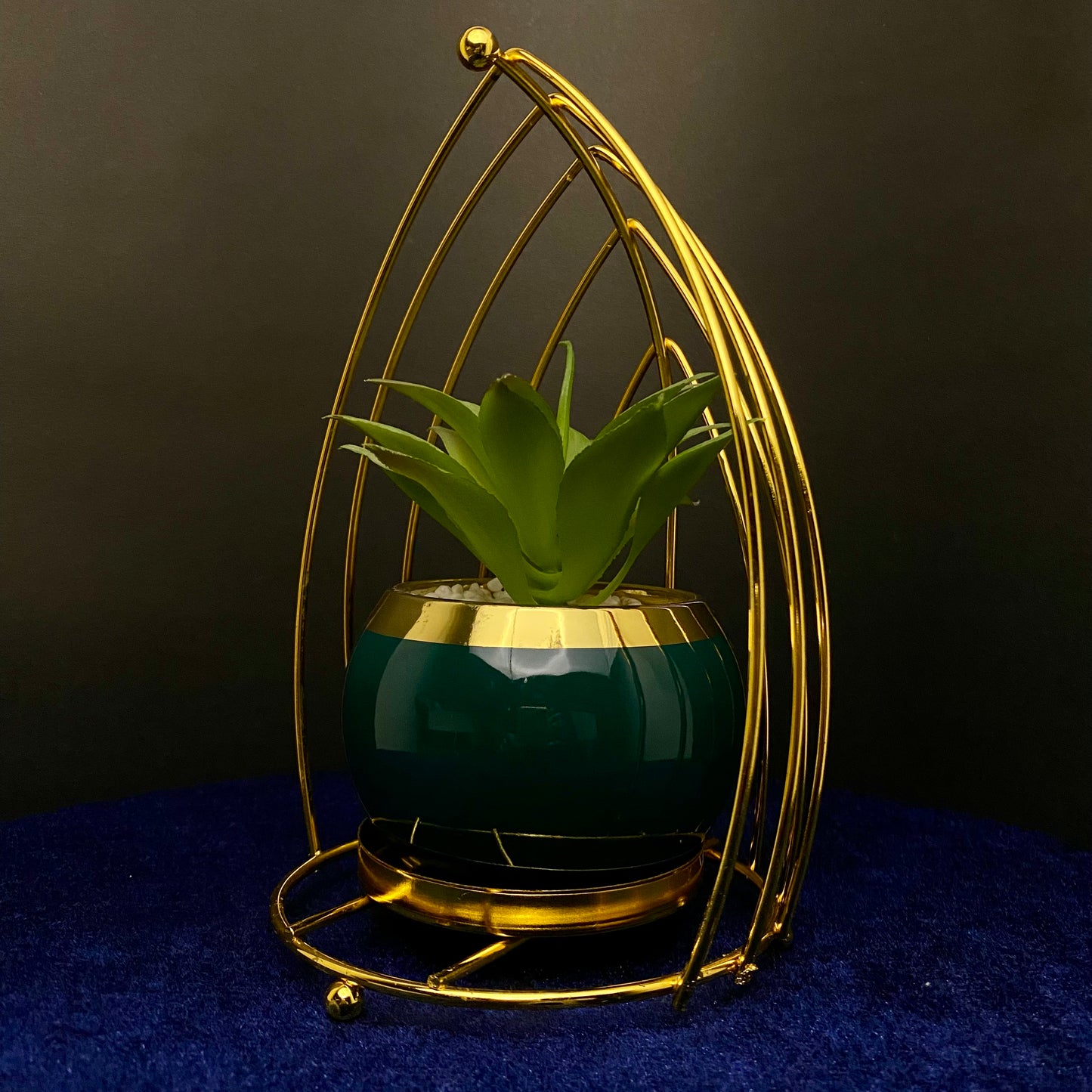 Premium Ceramic Classy Artificial Succulent Plant with Golden Stand Modern Style Planter Artificial Plant for Living Room, Dinning Room, Office desk, Home