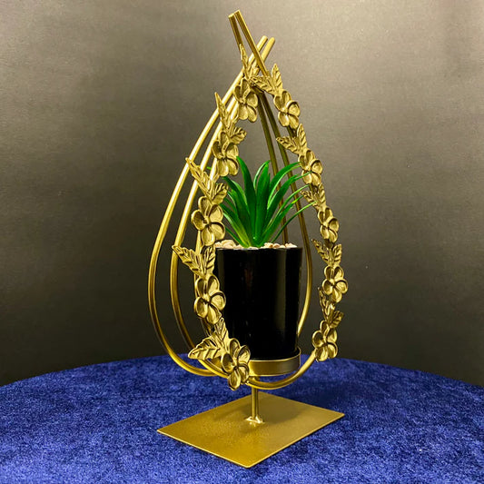 Gold Metal Drop Floral Frame with Artificial Plant Ceramic Pot Decoration for Living Room, Dinning Room, Office desk, Home