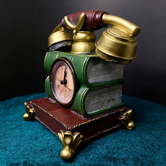 Vintage Telephone Clock in Books Design – Silent, Functional Antique-Style Décor for Home, Living Room, Bedroom, Café, or Studio