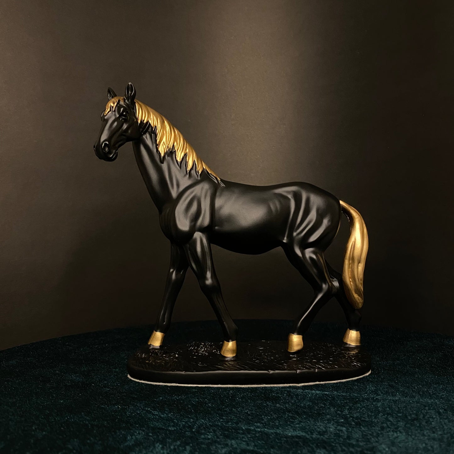 Premium Ceramic Mate Black & Gold Horse Statue Showpiece Figurines Ornaments, Statues for Home Table Decor, Traditional Showpiece, Figurine Modern Decorative