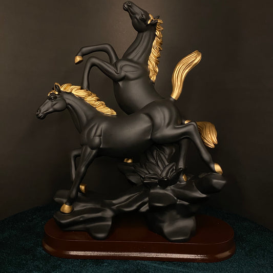 Premium Ceramic Mate Black & Gold Horse Statue Showpiece Figurines Ornaments, Statues for Home Table Decor, Traditional Showpiece, Figurine Modern Decorative