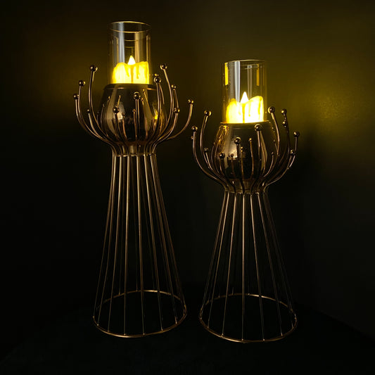Candlestick Holder Candle Holder Crafts Golden Iron and Glass Candle Holder with LED Candles Decoration Home Decoration Romantic Restaurant Dining Table Candle Holder Decoration Candelabra Decorate