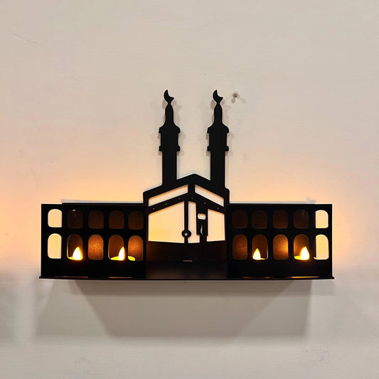 3D Islamic Wooden Shelves – Khana Kaba & Roza Rasool (SAW) 3D Design Model Wall Mount with 4 LED Candles